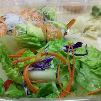J BOX - Paradise roll without the spicy sauce + cream cheese! :D comes with a side of house salad too. Yummm - Japanese Near Me - Carlsbad, California
