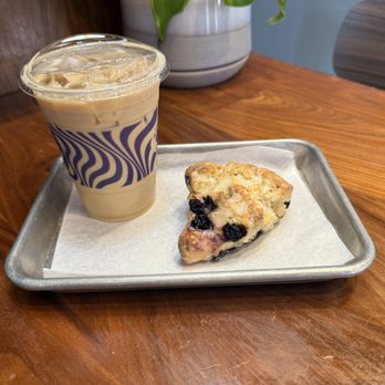 Goshen Coffee Roasters  - Iced Latte and Blueberry Lemon Scone - Cafes Near Me - Edwardsville, Illinois