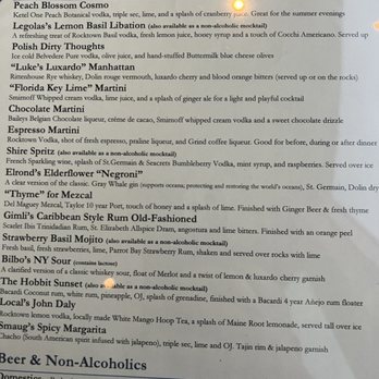 The Hobbit Restaurant - Drink Menu - So CREATIVE - New American Near Me - Ocean City, Maryland