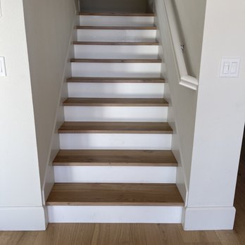Elite Pro Installation - stairnose with white riser - Flooring Near Me - Brentwood, California Elite Pro Installation - stairnose with white riser - Flooring Near Me - Brentwood, California