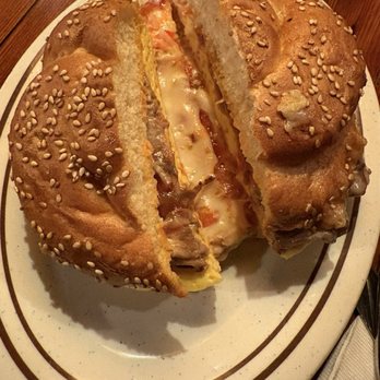 The Yellow Deli - Breakfast sandwich with pastrami cut in half - Sandwiches Near Me - Vista, California The Yellow Deli - Breakfast sandwich with pastrami cut in half - Sandwiches Near Me - Vista, California