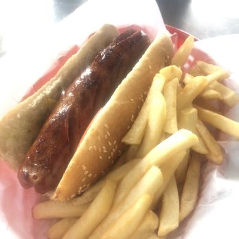 Dandy Dogs - Grilled polish sausage with French fries - Burgers Near Me - Livermore, California Dandy Dogs - Grilled polish sausage with French fries - Burgers Near Me - Livermore, California