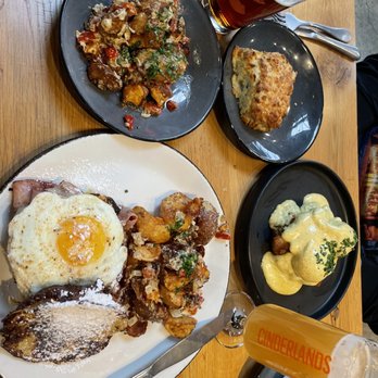 Cinderlands Warehouse - Brunch: breakfast potatoes, cheddar biscuit, Eggs Benedict, and the Monte Crisco! - Breweries Near Me - Pittsburgh, Pennsylvania