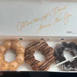 Mochi donuts, plain chocolate churro and cookies & cream. Mochi donuts, plain chocolate churro and cookies & cream.
