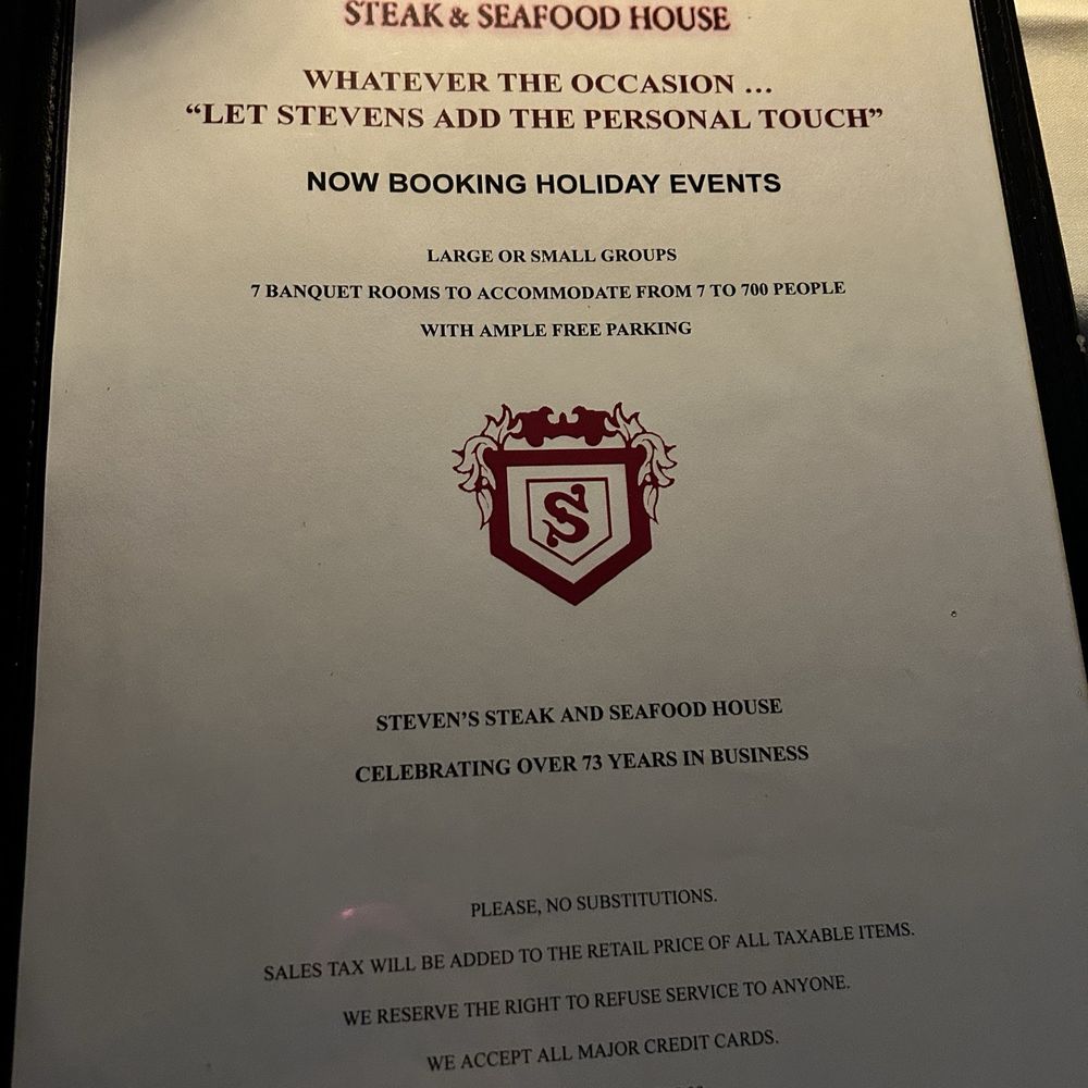 Stevens Steak & Seafood House - Menu - Steakhouses Near Me - Commerce, California Stevens Steak & Seafood House - Menu - Steakhouses Near Me - Commerce, California