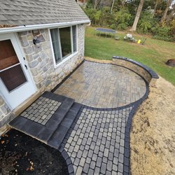 A R Shane Hardscapes - Techo Bloc paver patio with sitting wall.