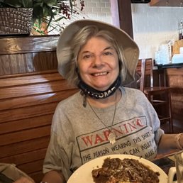 Diana enjoying the Veal Marsala & Fettucini