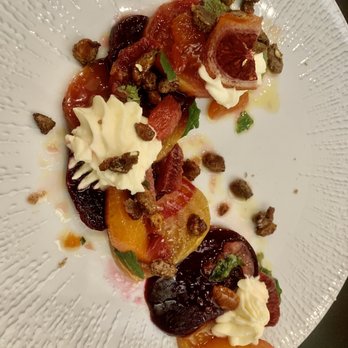 The Hermitage Inn - Beets with mashed feta grapefruit with candied pecans - Hotels Near Me - Dover, Vermont