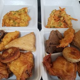 vegetable tempura, teri beef,shrimp tempura,cone sushi, hash, famous fried chicken..two plates less than $20 @Saint Louis okazuya