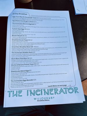 Menu photo 1 The Incinerator Willoughby, NSW