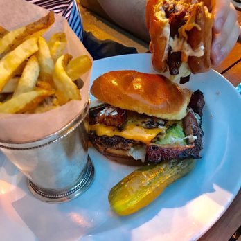 Gilt Bar - Cheeseburger with massive bacon slices and garlic aioli fries - New American Near Me - Chicago, Illinois