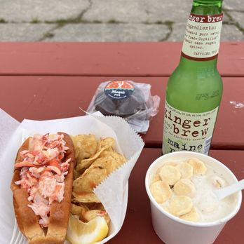 Bite Into Maine - Maine roll with chips, clam chowder, ginger beer, whoopie pie - Seafood Near Me - Cape Elizabeth, Maine Bite Into Maine - Maine roll with chips, clam chowder, ginger beer, whoopie pie - Seafood Near Me - Cape Elizabeth, Maine