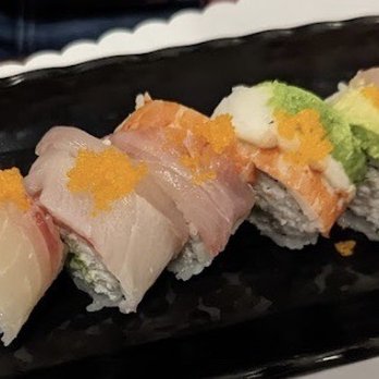 Sushiya - Rainbow roll. Extra masago on it. - Sushi Bars Near Me - San Dimas, California Sushiya - Rainbow roll. Extra masago on it. - Sushi Bars Near Me - San Dimas, California