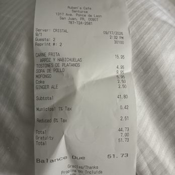Ruben’s Café - A reprint of the receipt before we even saw the first one - Seafood Near Me - San Juan, Puerto Rico Ruben’s Café - A reprint of the receipt before we even saw the first one - Seafood Near Me - San Juan, Puerto Rico