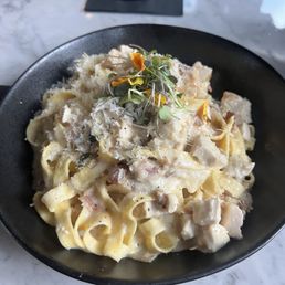 Fettuccine carbonara with chicken Fettuccine carbonara with chicken