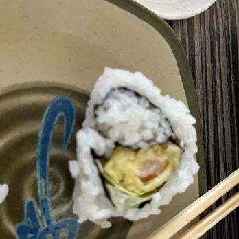 Sushi Tomi - Look at the shrimp Tempura roll - they have to fill half of the roll with rice. Have they had tempura roll before??!! - Sushi Bars Near Me - Mountain View, California