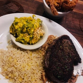 Cheddar's Scratch Kitchen - Top-sirloin w/ seasoned rice, fried shrimp, and broccoli casserole. - American Near Me - Jacksonville, Florida Cheddar's Scratch Kitchen - Top-sirloin w/ seasoned rice, fried shrimp, and broccoli casserole. - American Near Me - Jacksonville, Florida