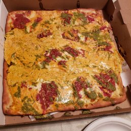 Tri-Color Pizza; Marinara, Pesto, Vodka Sauces