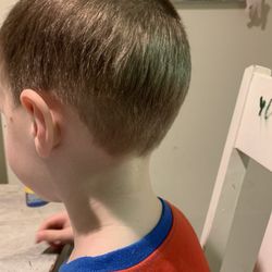 The "stylist" literally only cut the bottom half of my sons hair...