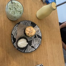 The Good Earth Cafe - Orange cupcake and iced matcha
