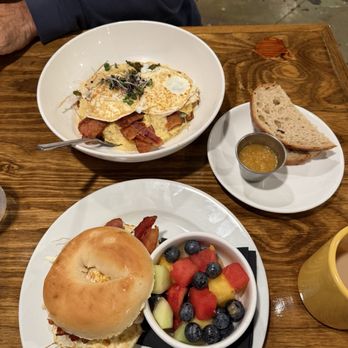Dear Sunday Cafe - Bagel sandwich and fruit, below. Above is the southern nod with eggs over medium (hubs added an extra egg), toast on the side - Coffee & Tea Near Me - Tallahassee, Florida Dear Sunday Cafe - Bagel sandwich and fruit, below. Above is the southern nod with eggs over medium (hubs added an extra egg), toast on the side - Coffee & Tea Near Me - Tallahassee, Florida
