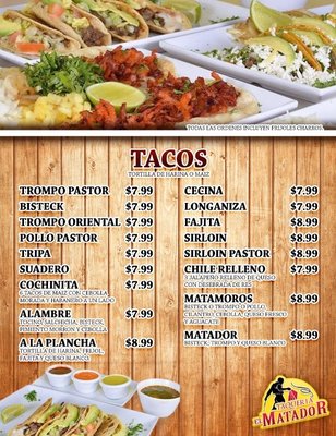 Menu photo 3 Taqueria El Matador McAllen, TX