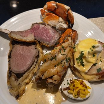 Anthony's Prime Steak & Seafood - 1st round at brunch buffet. Clockwise spiraling inward: stone crab claw, egg Benedict, deviled egg, Beef Wellington, lamb chop, lobster tail - Steakhouses Near Me - Henderson, Nevada Anthony's Prime Steak & Seafood - 1st round at brunch buffet. Clockwise spiraling inward: stone crab claw, egg Benedict, deviled egg, Beef Wellington, lamb chop, lobster tail - Steakhouses Near Me - Henderson, Nevada