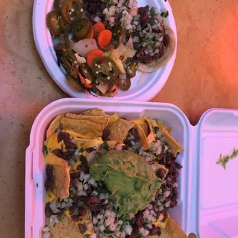 King Taco - Carne asada Tacos & carne asada nachos with some cilantro & onion and some guac - Mexican Near Me - Pasadena, California