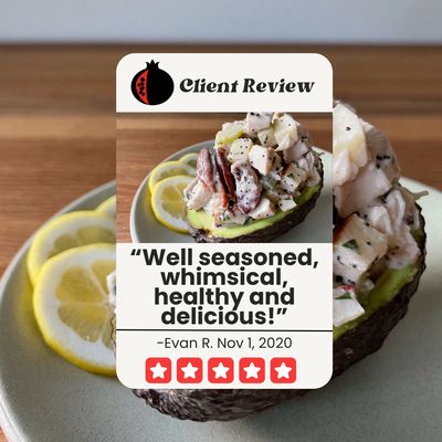 "Well seasoned, whimsical, healthy and delicious!" - Corporate Lunch Catering Specialist. Available now for your next event! Give us a call today!