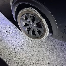 Flat tire the blew on the highway (this could've ended much worse if we had been driving faster and the tire blew)