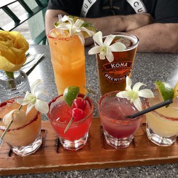 Pineapples Island Fresh Cuisine - Flight of margaritas ($16), spicy margarita ($13) and Overboard IPA ($8) - New American Near Me - Hilo, Hawaii Pineapples Island Fresh Cuisine - Flight of margaritas ($16), spicy margarita ($13) and Overboard IPA ($8) - New American Near Me - Hilo, Hawaii