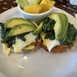 Veggie Benny - normally served with house potatoes but I request fruit and it was so fresh and sweet. Veggie Benny - normally served with house potatoes but I request fruit and it was so fresh and sweet.