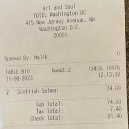 Lunch bill for 2 Salmon orders