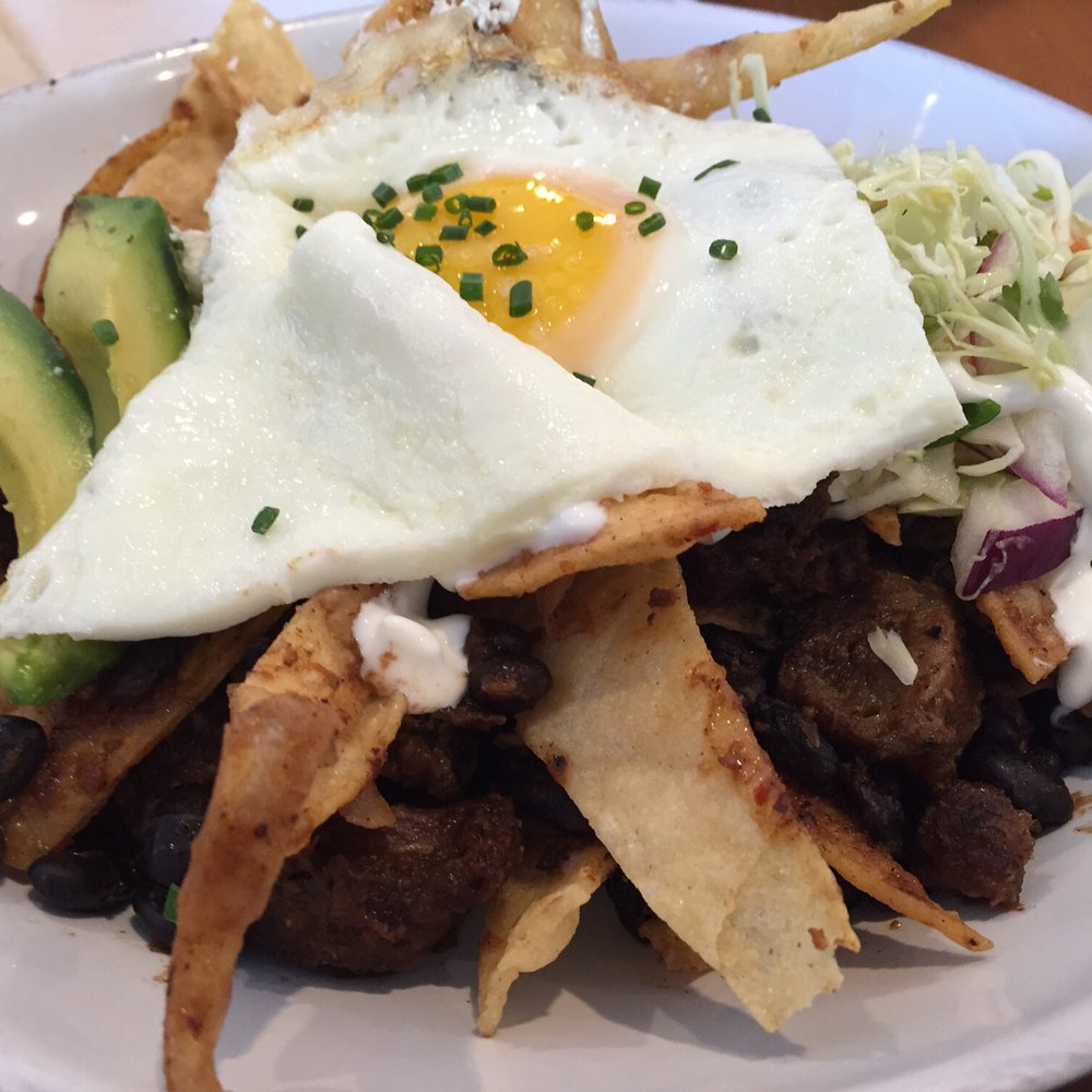 Kitchenette - Chilaquiles with pork instead of chorizo. - Breakfast & Brunch Near Me - Templeton, California Kitchenette - Chilaquiles with pork instead of chorizo. - Breakfast & Brunch Near Me - Templeton, California