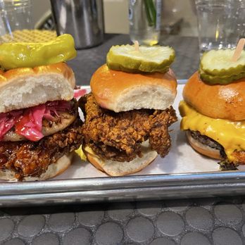 Rosemarie's Buns and Brews - The Gnar, Nashville Hot Chicken, and a RosieMac - Chicken was perfectly fried with a great breading... - Burgers Near Me - Encinitas, California Rosemarie's Buns and Brews - The Gnar, Nashville Hot Chicken, and a RosieMac - Chicken was perfectly fried with a great breading... - Burgers Near Me - Encinitas, California