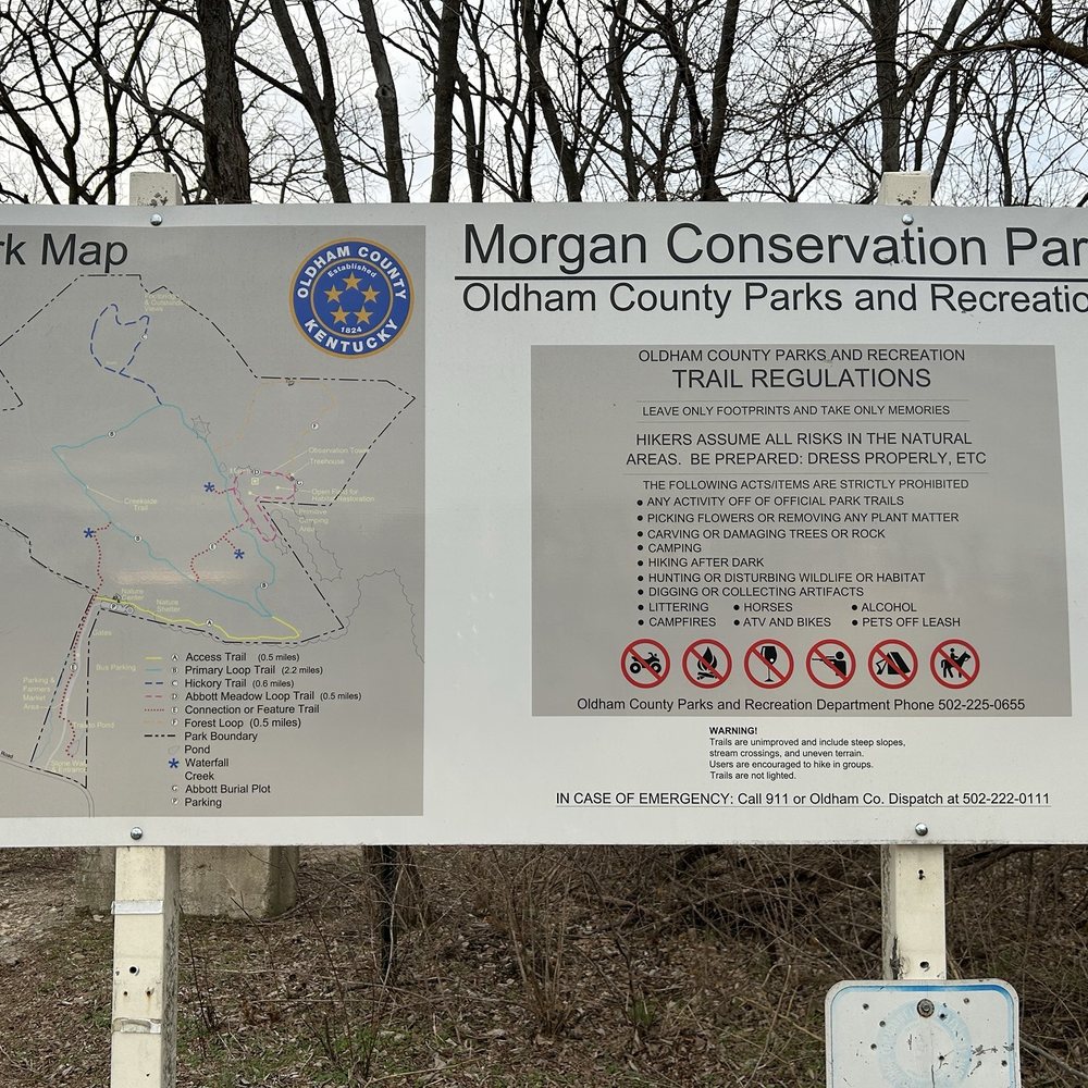 Morgan Conservation Park - Trail map at trailhead parking lot - Parks Near Me - La Grange, Kentucky Morgan Conservation Park - Trail map at trailhead parking lot - Parks Near Me - La Grange, Kentucky