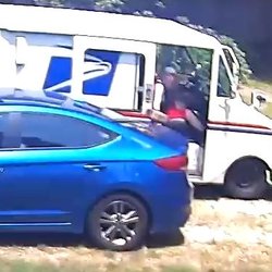 US Post Office - Lazy US postal worker (06382 area). Placing package on the trunk of a car. To lazy to drop off package at the front door.