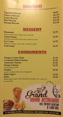 Menu photo 5 Grand Indian Restaurant Bergenfield, NJ Menu photo 5 Grand Indian Restaurant Bergenfield, NJ