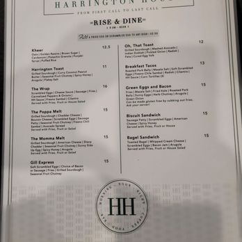 Harrington House - Breakfast Menu Weekday - Beer, Wine & Spirits Near Me - Bakersfield, California