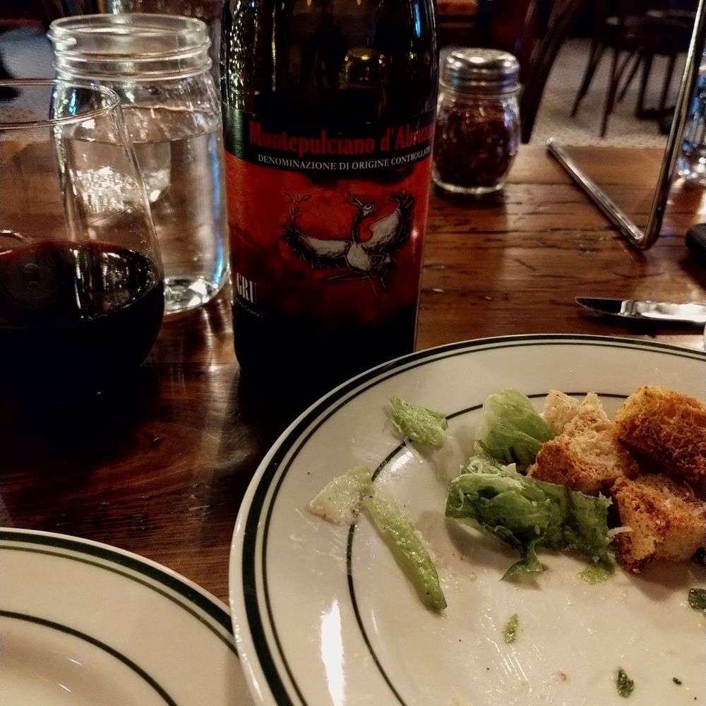 Good Pie - Reminants of a salad and a red wine. - Pizza Near Me - Henderson, Nevada Good Pie - Reminants of a salad and a red wine. - Pizza Near Me - Henderson, Nevada