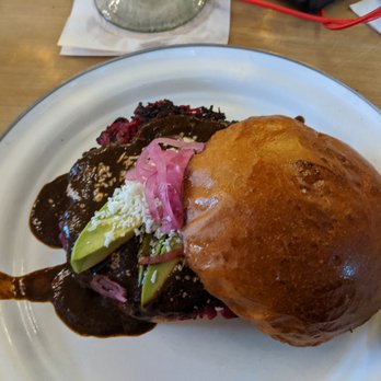 Burgerteca - Oaxaca burger with beet "burger" patty - Burgers Near Me - San Antonio, Texas Burgerteca - Oaxaca burger with beet "burger" patty - Burgers Near Me - San Antonio, Texas