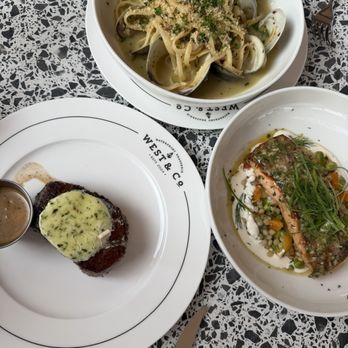 West And Co - Filet mignon, linguini and clams, salmon - Brasseries Near Me - West New York, New Jersey West And Co - Filet mignon, linguini and clams, salmon - Brasseries Near Me - West New York, New Jersey