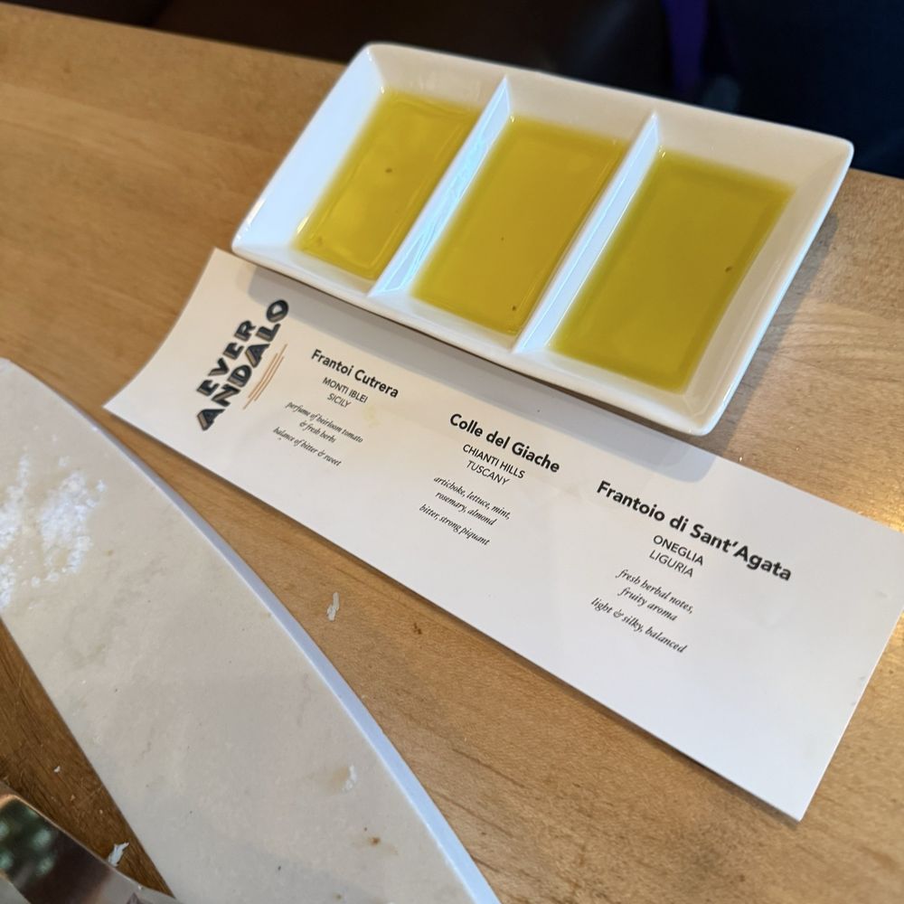 Ever Andalo - Olive oil flight - Italian Near Me - Charlotte, North Carolina Ever Andalo - Olive oil flight - Italian Near Me - Charlotte, North Carolina