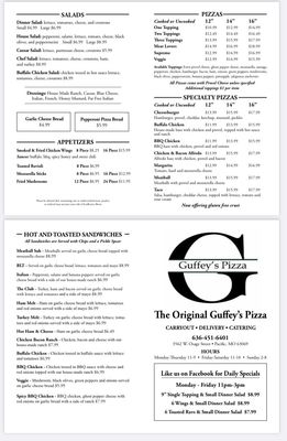 Menu photo 1 Guffey's Pizza Pacific, MO