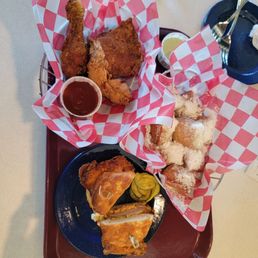 3 piece, biscuit sandwich, beignets 3 piece, biscuit sandwich, beignets
