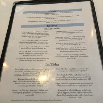Coastal Kitchen - BACK OF THE DINNER MENU - Seafood Near Me - Saint Simons Island, Georgia