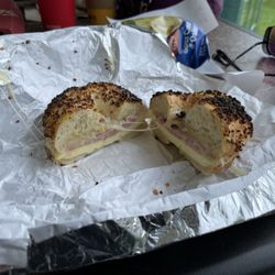 Dartmouth Hitchcock Medical Center - The Works Cafe - ham, egg & cheese on an onion bagel