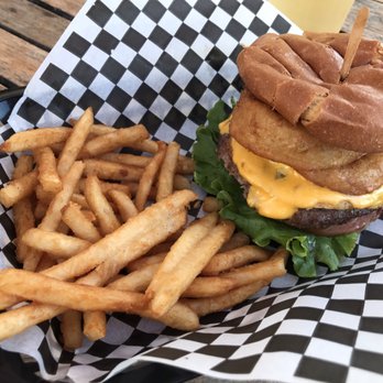 Grinderz - Regular yummy fries and a cheeseburger with egg and onion rings - Burgers Near Me - Huntington Beach, California Grinderz - Regular yummy fries and a cheeseburger with egg and onion rings - Burgers Near Me - Huntington Beach, California