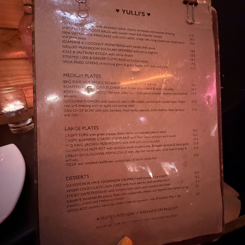 Yulli's - Menu - Wine Bars Near Me - Surry Hills, NSW