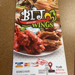 BTJ Wings - Front of menu
